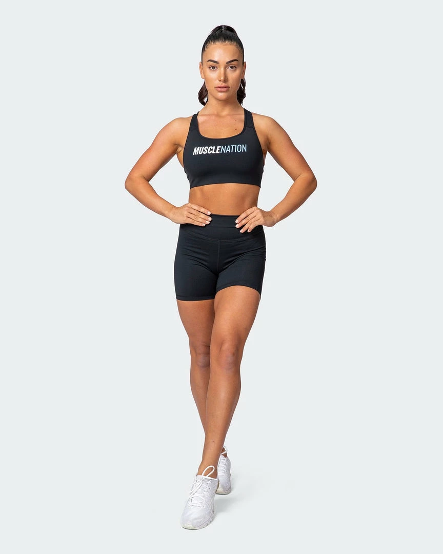 Muscle Nation Prize Fighter Bike Shorts - Black W/ White & Cashmere Blue Womens 7 Muscle Nation Prize Fighter Bike Shorts - Black W/ White & Cashmere Blue Womens