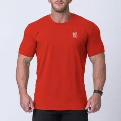 Muscle Nation Box Logo Casual Tee - Red / White Mens