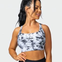 Muscle Nation Womens Brace Yourself Bra - Grey Black Tie Dye Print 22 Muscle Nation Womens Brace Yourself Bra - Grey Black Tie Dye Print