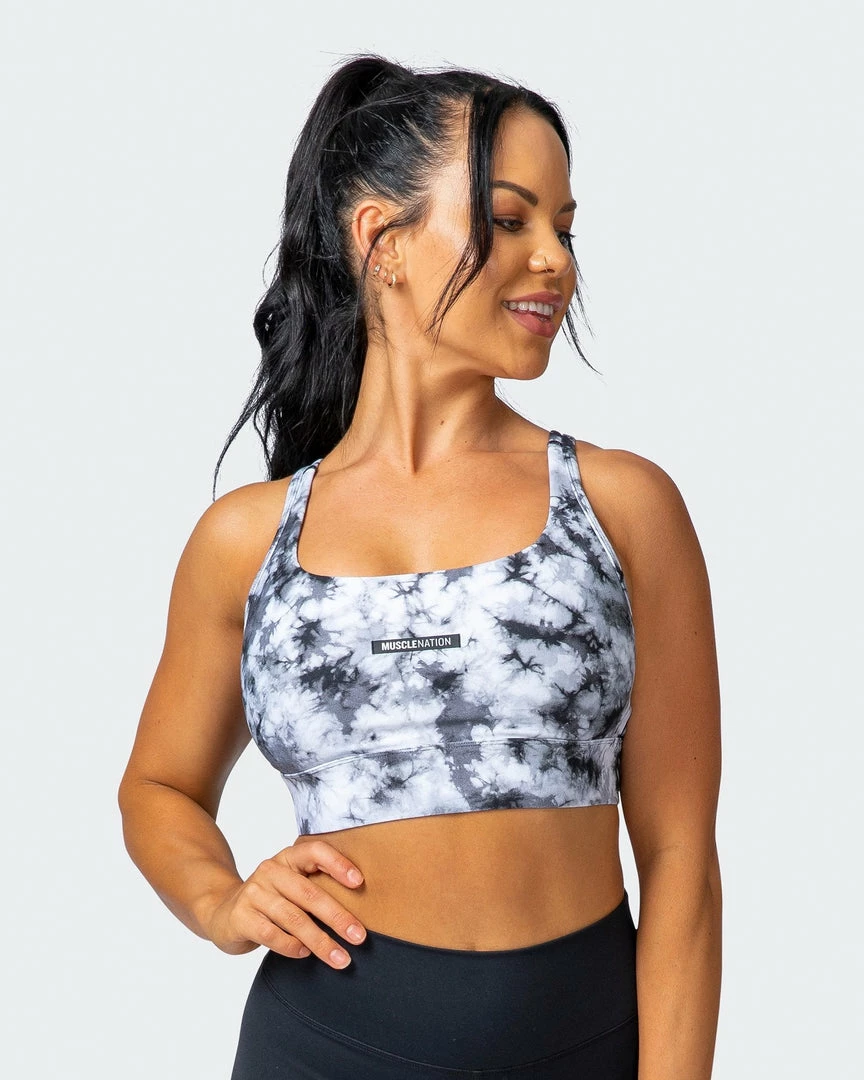 Muscle Nation Womens Brace Yourself Bra - Grey Black Tie Dye Print 12 Muscle Nation Womens Brace Yourself Bra - Grey Black Tie Dye Print