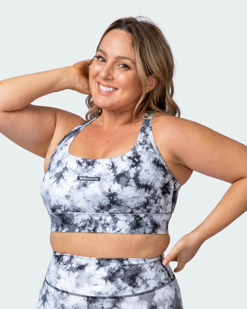 Muscle Nation Womens Brace Yourself Bra - Grey Black Tie Dye Print 3 Muscle Nation Womens Brace Yourself Bra - Grey Black Tie Dye Print