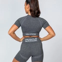 Muscle Nation Womens Classic Seamless Tee - Charcoal Marl