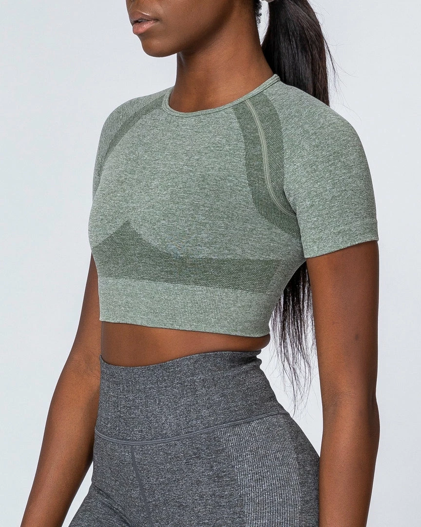 Muscle Nation Classic Seamless Tee - Khaki Marl Womens 12 Muscle Nation Classic Seamless Tee - Khaki Marl Womens