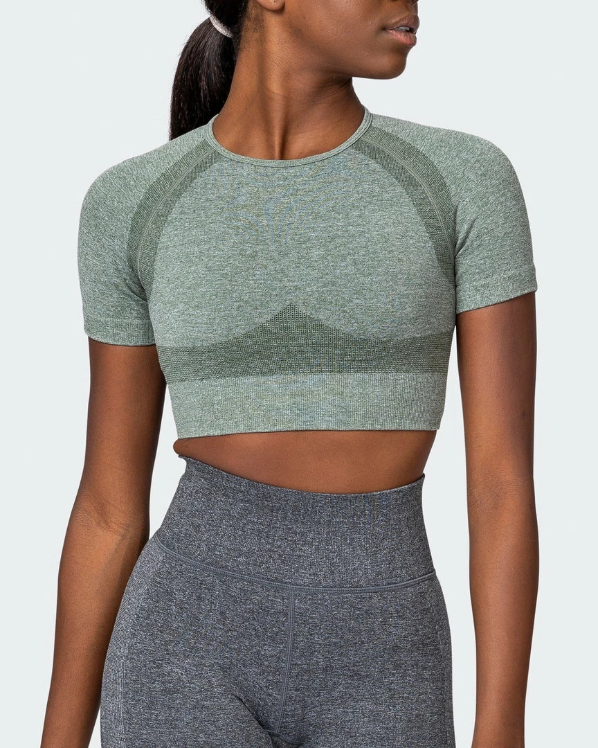 Muscle Nation Classic Seamless Tee - Khaki Marl Womens 16 Muscle Nation Classic Seamless Tee - Khaki Marl Womens