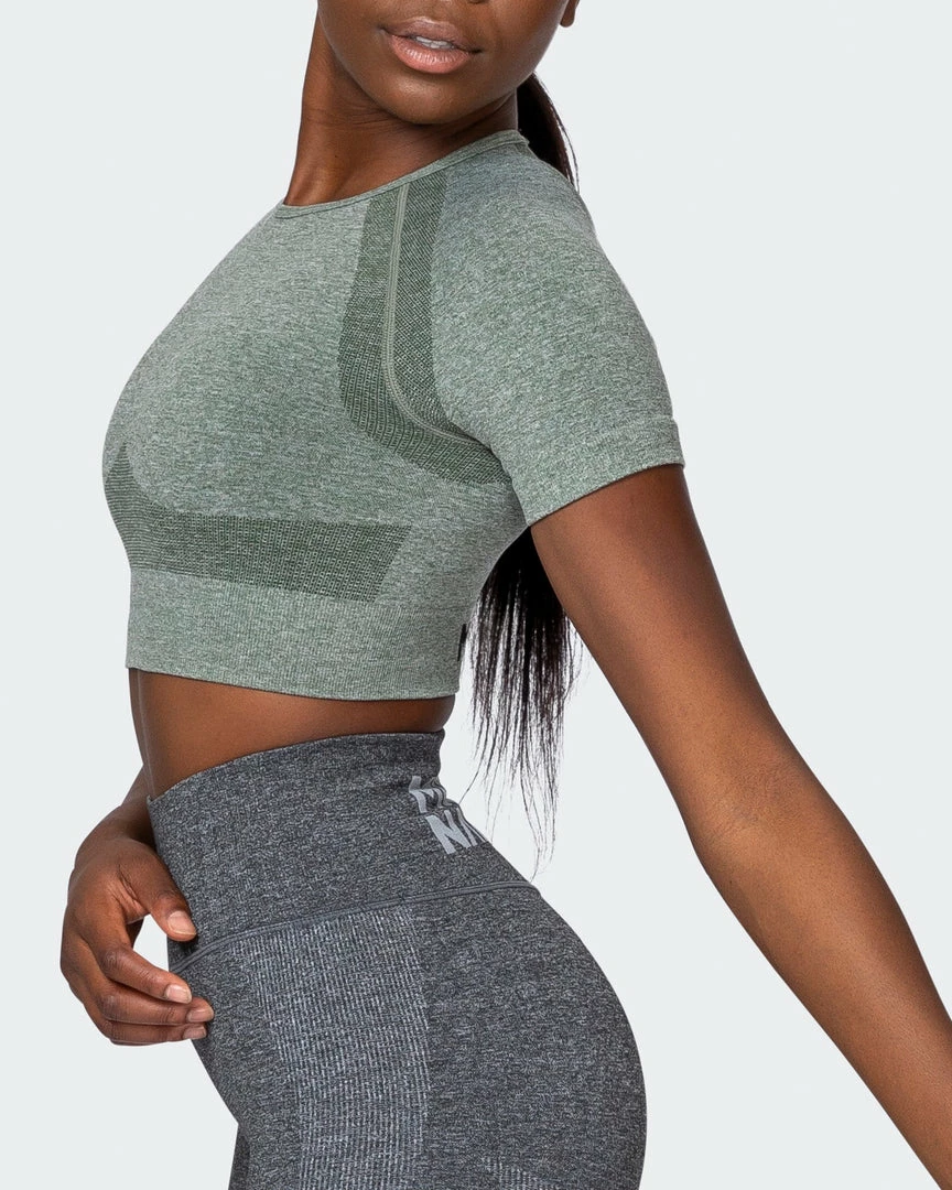 Muscle Nation Classic Seamless Tee - Khaki Marl Womens 17 Muscle Nation Classic Seamless Tee - Khaki Marl Womens