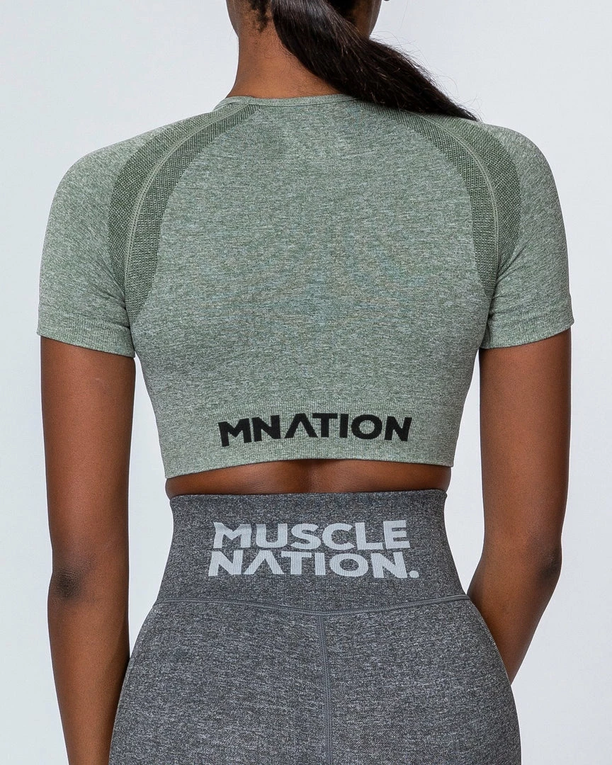 Muscle Nation Classic Seamless Tee - Khaki Marl Womens 4 Muscle Nation Classic Seamless Tee - Khaki Marl Womens