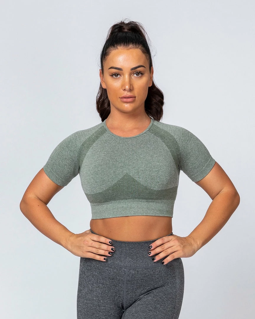 Muscle Nation Classic Seamless Tee - Khaki Marl Womens 5 Muscle Nation Classic Seamless Tee - Khaki Marl Womens