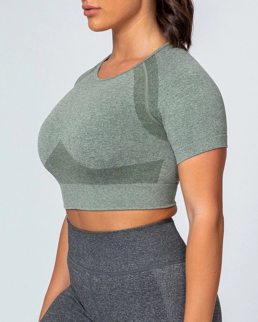 Muscle Nation Classic Seamless Tee - Khaki Marl Womens 6 Muscle Nation Classic Seamless Tee - Khaki Marl Womens