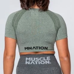 Muscle Nation Classic Seamless Tee - Khaki Marl Womens 22 Muscle Nation Classic Seamless Tee - Khaki Marl Womens
