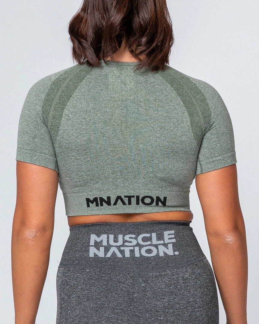 Muscle Nation Classic Seamless Tee - Khaki Marl Womens 7 Muscle Nation Classic Seamless Tee - Khaki Marl Womens