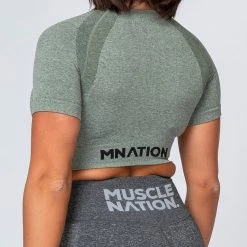 Muscle Nation Classic Seamless Tee - Khaki Marl Womens 23 Muscle Nation Classic Seamless Tee - Khaki Marl Womens