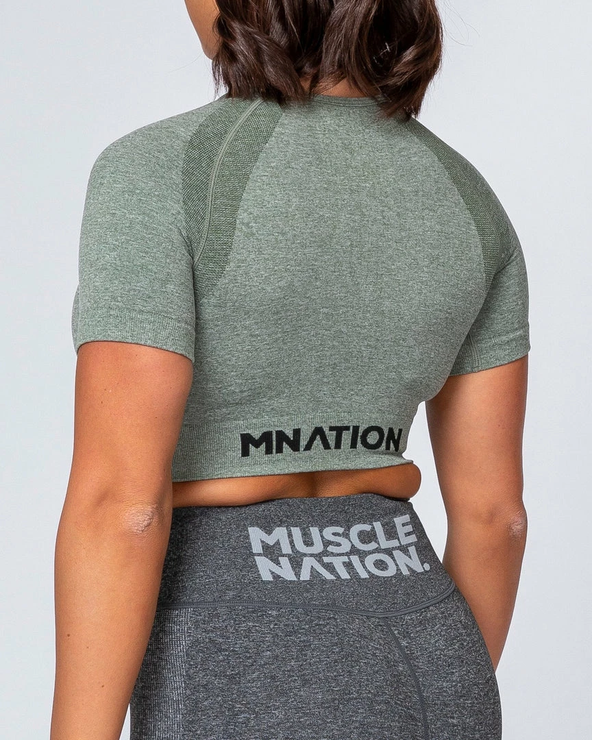 Muscle Nation Classic Seamless Tee - Khaki Marl Womens 8 Muscle Nation Classic Seamless Tee - Khaki Marl Womens