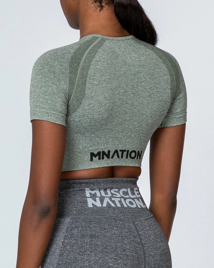 Muscle Nation Classic Seamless Tee - Khaki Marl Womens 10 Muscle Nation Classic Seamless Tee - Khaki Marl Womens