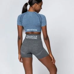 Muscle Nation Womens Classic Seamless Tee - Navy Marl