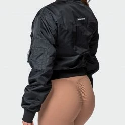 Muscle Nation Womens Cropped Bomber Jacket - Black