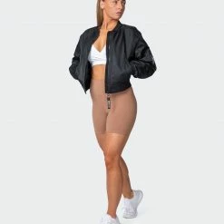 Muscle Nation Womens Cropped Bomber Jacket - Black