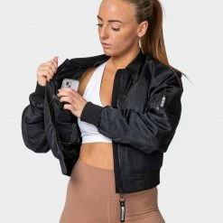 Muscle Nation Womens Cropped Bomber Jacket - Black