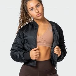 Muscle Nation Womens Cropped Bomber Jacket - Black