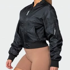 Muscle Nation Womens Cropped Bomber Jacket - Black