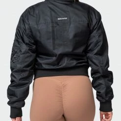 Muscle Nation Womens Cropped Bomber Jacket - Black