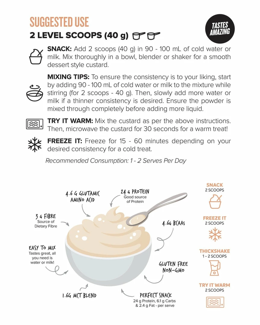 Muscle Nation CUSTARD Casein Protein - Cinnamon Churros - 25 Serves 30% EOFY SALE 4 Muscle Nation CUSTARD Casein Protein - Cinnamon Churros - 25 Serves 30% EOFY SALE
