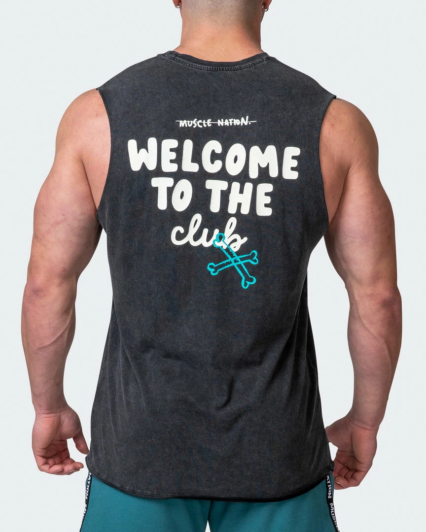 Muscle Nation Mens MN Club Vintage Tank - Washed Black Welcome To The Club 8 Muscle Nation Mens MN Club Vintage Tank - Washed Black Welcome To The Club