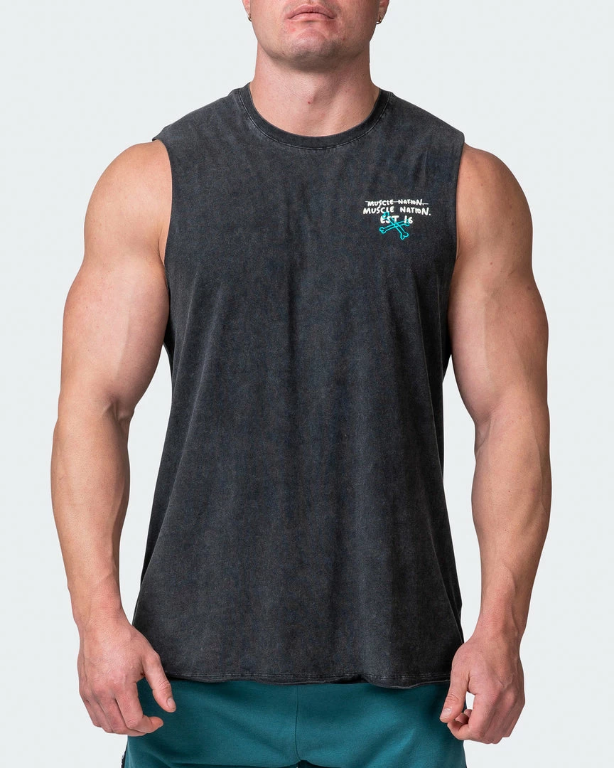 Muscle Nation Mens MN Club Vintage Tank - Washed Black Welcome To The Club 4 Muscle Nation Mens MN Club Vintage Tank - Washed Black Welcome To The Club