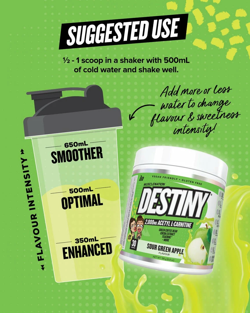 Muscle Nation DESTINY Pre Workout Burn - Sour Green Apple - 30 Serves 5 Muscle Nation DESTINY Pre Workout Burn - Sour Green Apple - 30 Serves