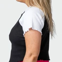 Muscle Nation Dream Big Lettuce Hem Ribbed Tee - Black / White 30% EOFY SALE