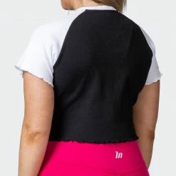 Muscle Nation Dream Big Lettuce Hem Ribbed Tee - Black / White 30% EOFY SALE