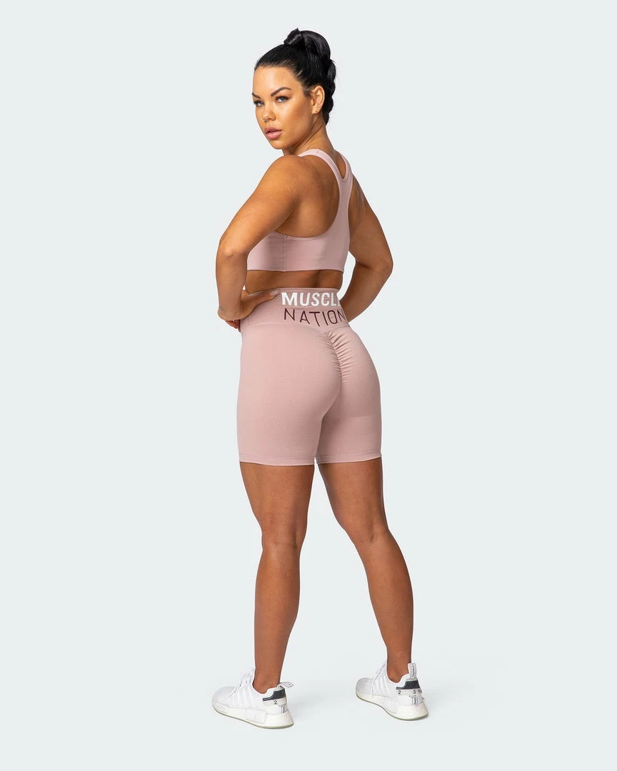 Muscle Nation Prize Fighter Bike Shorts - Fawn W/ White & Wine Womens 7 Muscle Nation Prize Fighter Bike Shorts - Fawn W/ White & Wine Womens