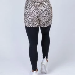 Muscle Nation Two Tone Scrunch Leggings - Yellow Leopard / Black Scrunch Bum