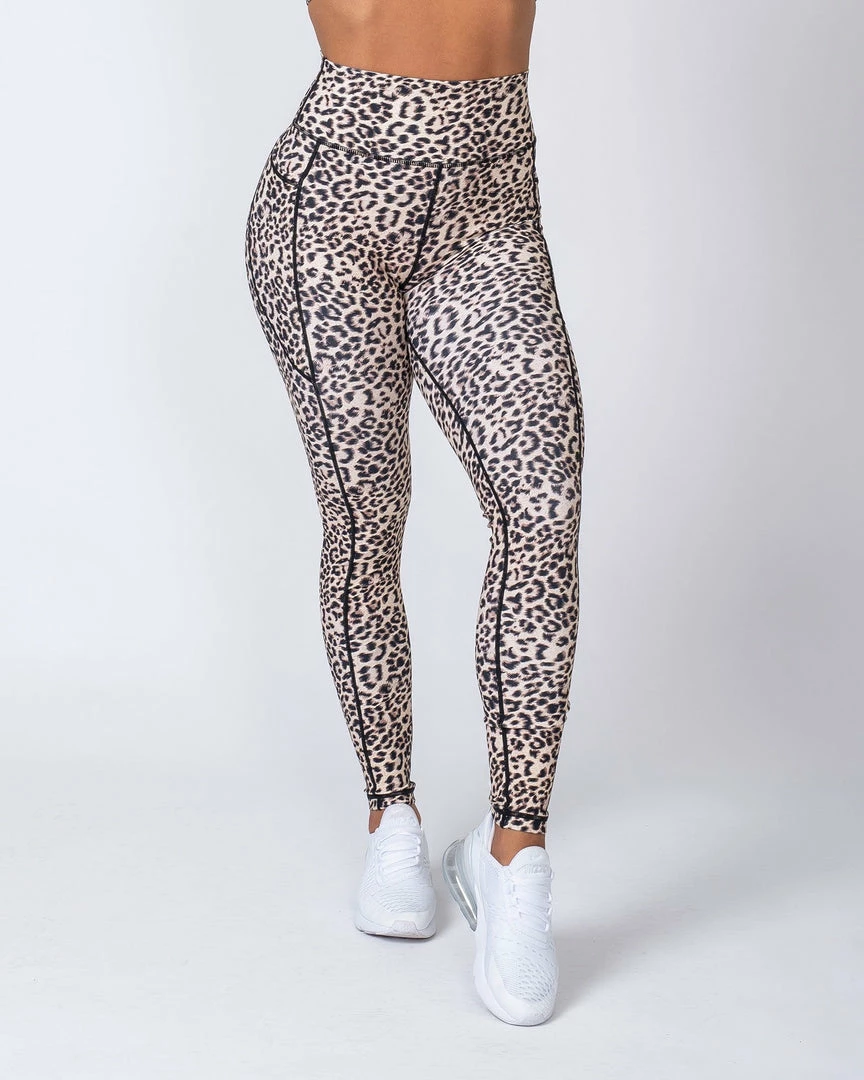 Muscle Nation Full Length Pocket Leggings - Yellow Leopard Womens 6 Muscle Nation Full Length Pocket Leggings - Yellow Leopard Womens