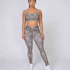 Muscle Nation Full Length V Wrap Leggings - Yellow Leopard Womens