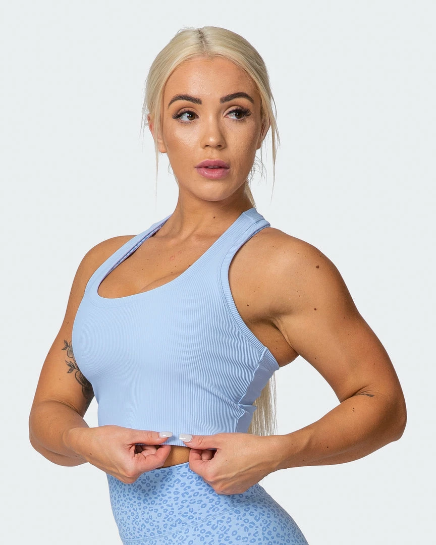 Muscle Nation Classic Rib Cropped Tank - Periwinkle Welcome To The Club 3 Muscle Nation Classic Rib Cropped Tank - Periwinkle Welcome To The Club