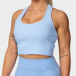 Muscle Nation Classic Rib Cropped Tank - Periwinkle Welcome To The Club 11 Muscle Nation Classic Rib Cropped Tank - Periwinkle Welcome To The Club