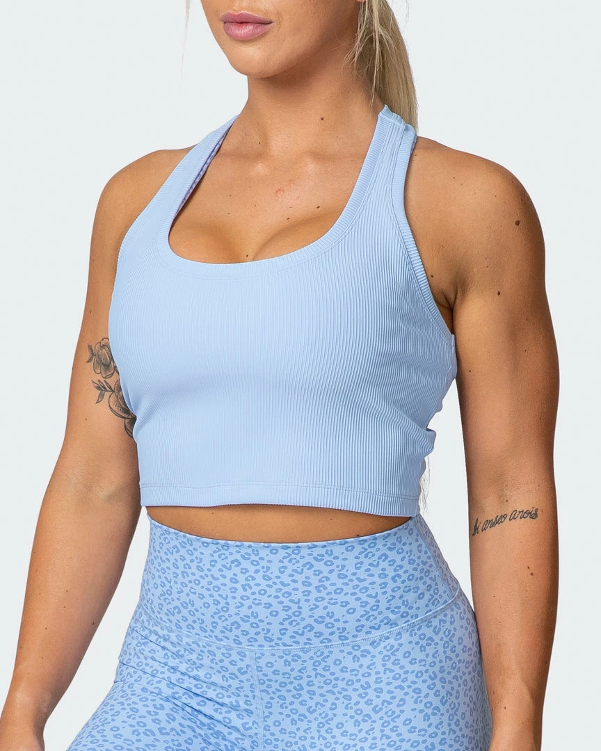 Muscle Nation Classic Rib Cropped Tank - Periwinkle Welcome To The Club 5 Muscle Nation Classic Rib Cropped Tank - Periwinkle Welcome To The Club