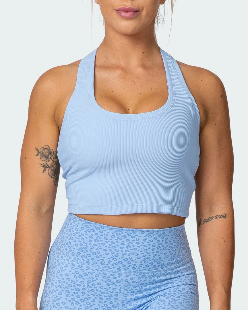 Muscle Nation Classic Rib Cropped Tank - Periwinkle Welcome To The Club 4 Muscle Nation Classic Rib Cropped Tank - Periwinkle Welcome To The Club