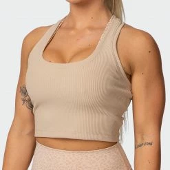 Muscle Nation Classic Rib Cropped Tank - Brown Sugar