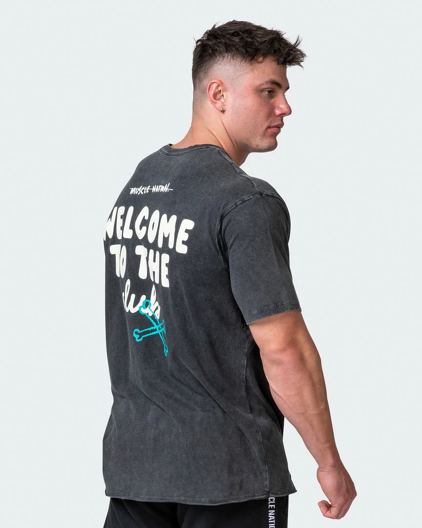 Muscle Nation Mens MN Club Oversized Vintage Tee - Washed Black 3 Muscle Nation Mens MN Club Oversized Vintage Tee - Washed Black
