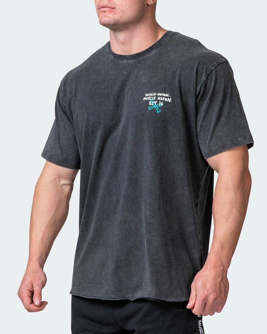 Muscle Nation Mens MN Club Oversized Vintage Tee - Washed Black 5 Muscle Nation Mens MN Club Oversized Vintage Tee - Washed Black