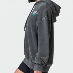 Muscle Nation Womens MN Club Oversized Vintage Hoodie - Washed Black Welcome To The Club 12 Muscle Nation Womens MN Club Oversized Vintage Hoodie - Washed Black Welcome To The Club
