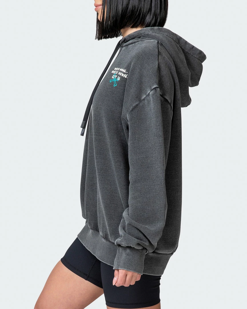Muscle Nation Womens MN Club Oversized Vintage Hoodie - Washed Black Welcome To The Club 6 Muscle Nation Womens MN Club Oversized Vintage Hoodie - Washed Black Welcome To The Club