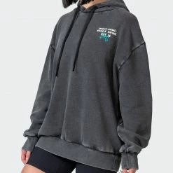 Muscle Nation Womens MN Club Oversized Vintage Hoodie - Washed Black Welcome To The Club 11 Muscle Nation Womens MN Club Oversized Vintage Hoodie - Washed Black Welcome To The Club