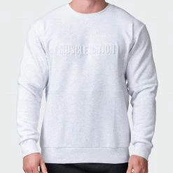 Muscle Nation Welcome To The Club Mens Lounge Jumper - White Marl