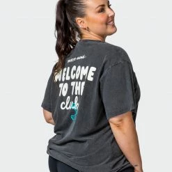 Muscle Nation Womens MN Club Oversized Vintage Tee - Washed Black