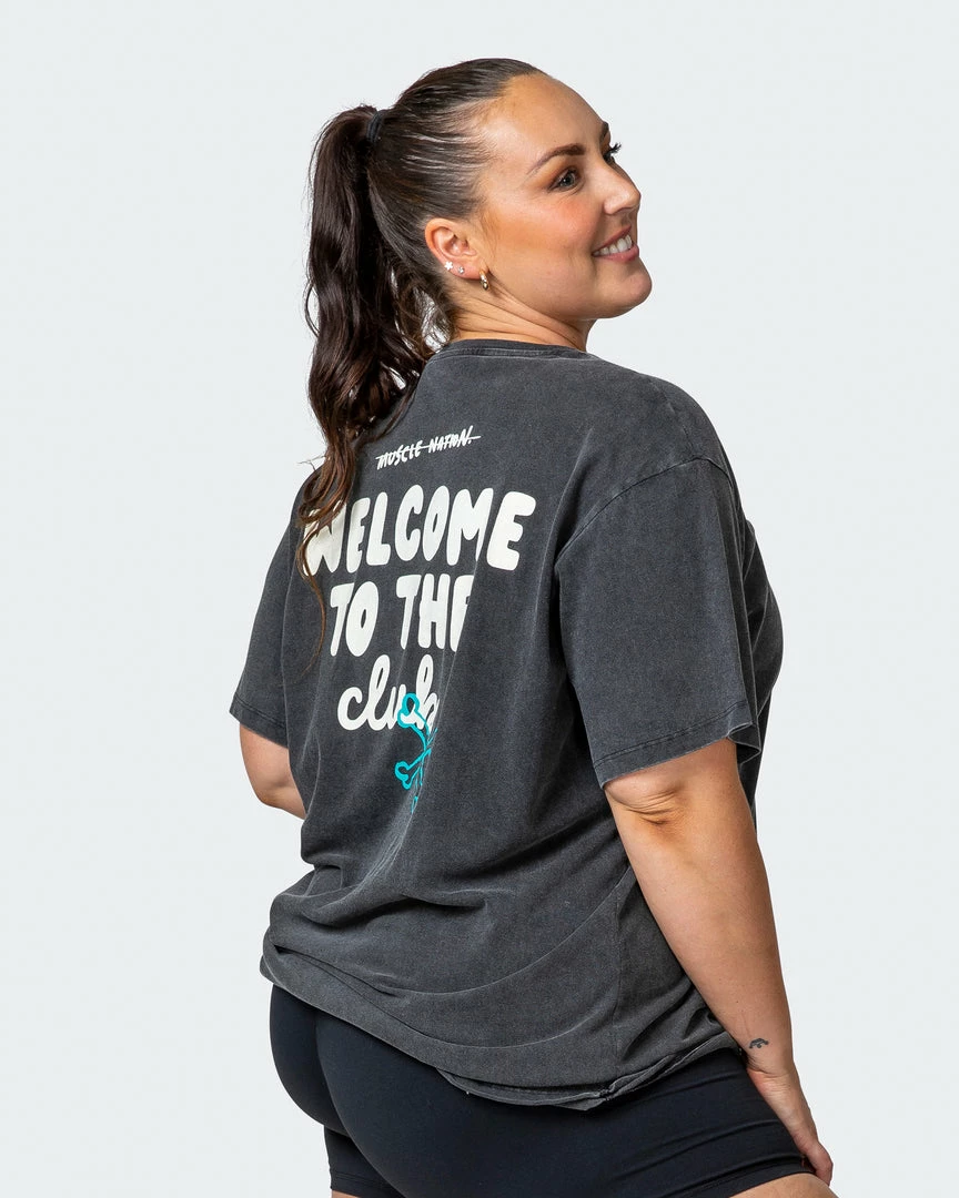 Muscle Nation Womens MN Club Oversized Vintage Tee - Washed Black 3 Muscle Nation Womens MN Club Oversized Vintage Tee - Washed Black