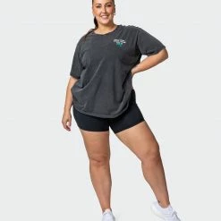Muscle Nation Womens MN Club Oversized Vintage Tee - Washed Black 14 Muscle Nation Womens MN Club Oversized Vintage Tee - Washed Black
