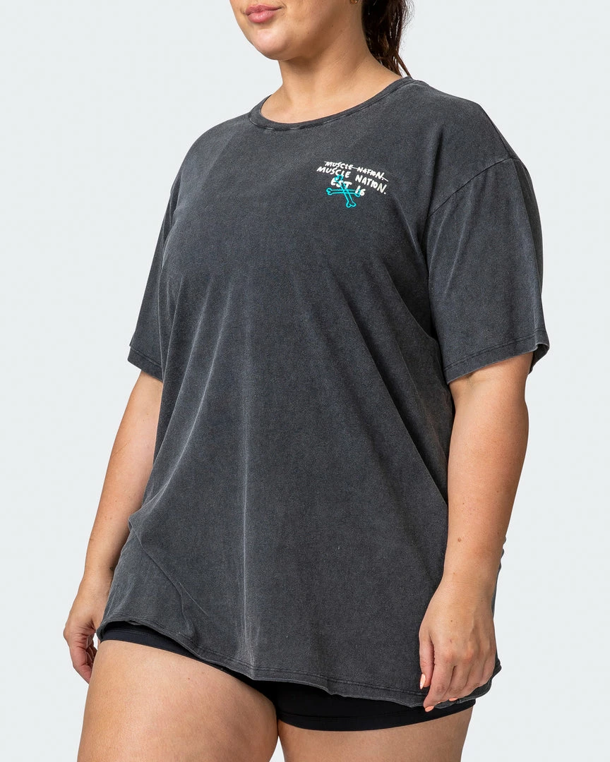 Muscle Nation Womens MN Club Oversized Vintage Tee - Washed Black 4 Muscle Nation Womens MN Club Oversized Vintage Tee - Washed Black