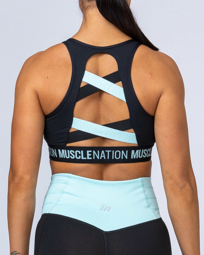 Muscle Nation Knockout Bra - Black With Sky Blue Womens 3 Muscle Nation Knockout Bra - Black With Sky Blue Womens